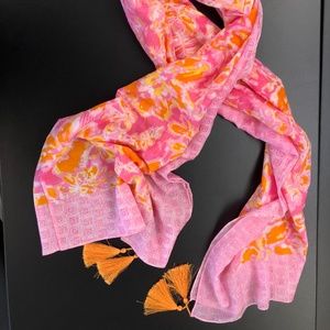 Lilly Pulitzer Scarf/ Wrap Pink and Orange Tasseled